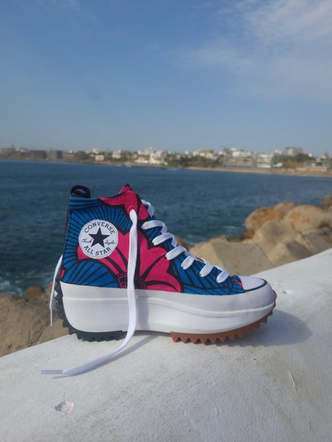Converse hike fleur mariage rose bleu